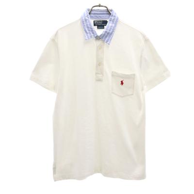 Поло от Ralph Lauren с коротким рукавом, приталенного кроя, M, белое, телесного цвета, мужское, б/у