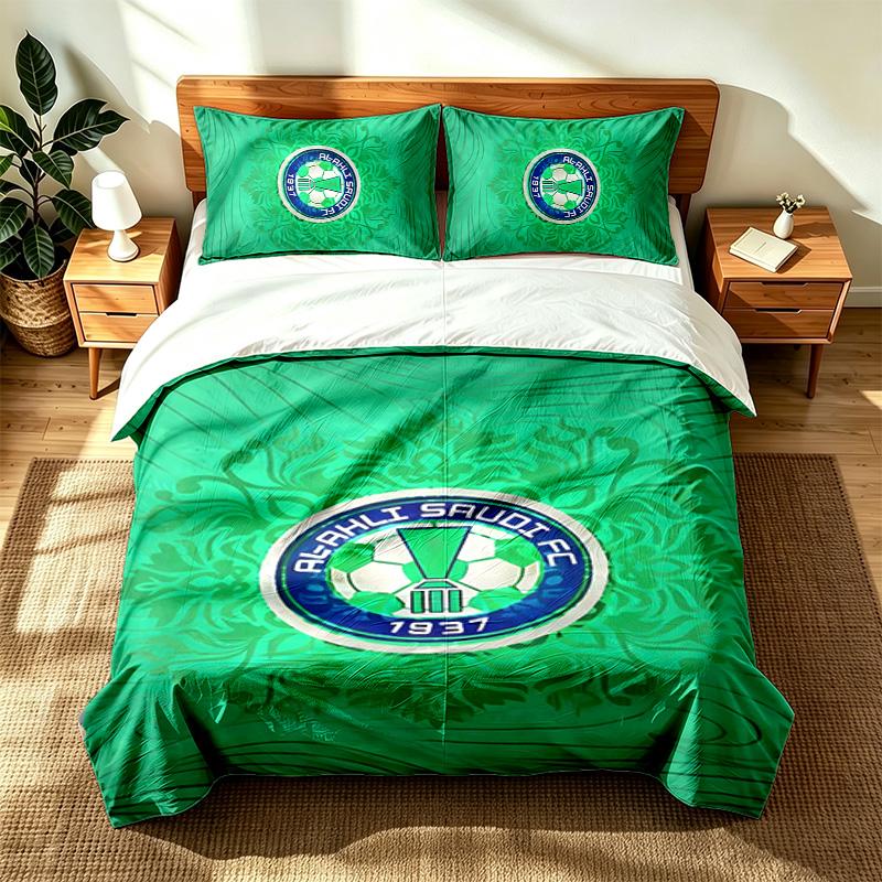 Alahli Saudi FC (1) 3pc set suitable for master bedrooms soft and comfortable an ideal gift for family and friends Includes one duvet cover and two pi