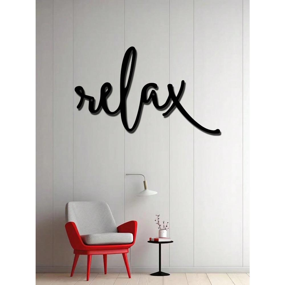 Black Metal Relax Word Art Deco Style Wall Decor Modern Bathroom Sign Iron Art Hanging Decoration