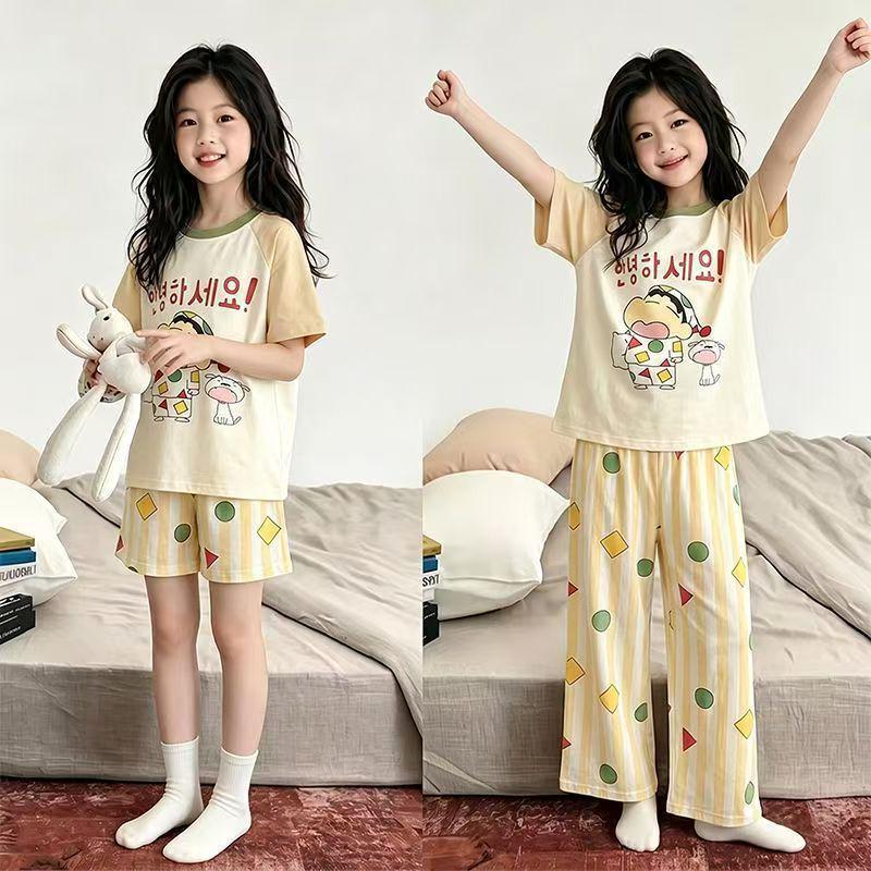 Summer Cartoon Pajama Set: 3-Piece Short Sleeve for Girls