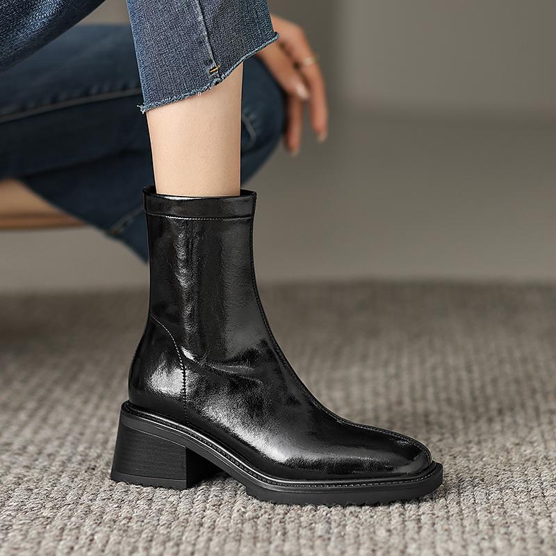 2024 Новые зимние женские сапоги с круглым носком, массивные сапоги из спилковой кожи и шерсти, модные зимние сапоги 2024 года, теплые сапоги, черная женская обувь