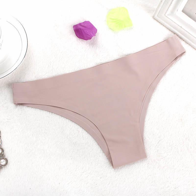 Seamless Ice Silk Mid-Rise One-Piece Triangle Bikini Thong