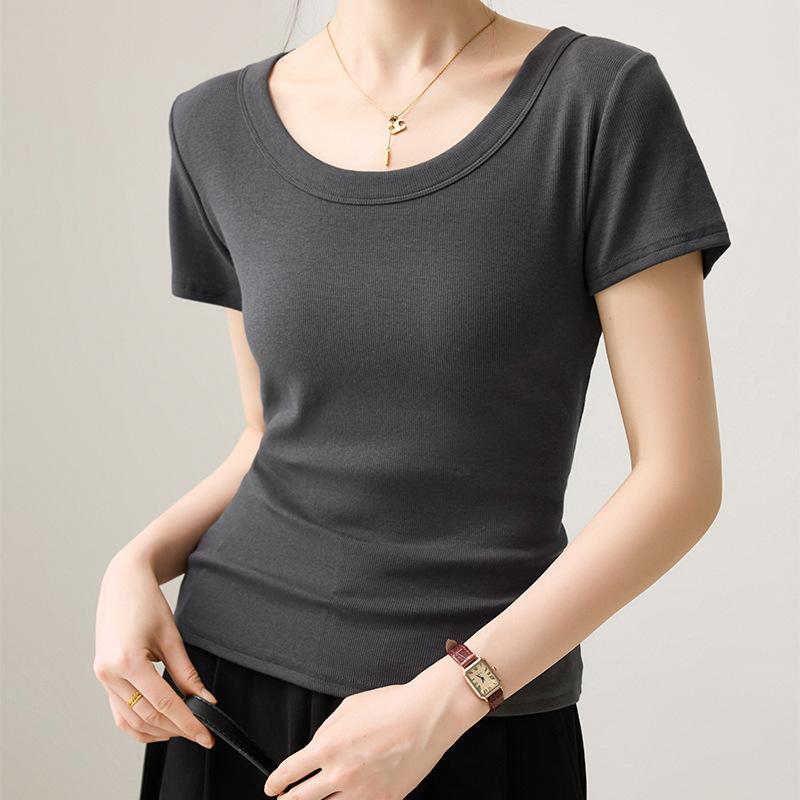 Women Solid Color Round Neck Slim Fit Short Sleeve Casual Basic T Shirt
