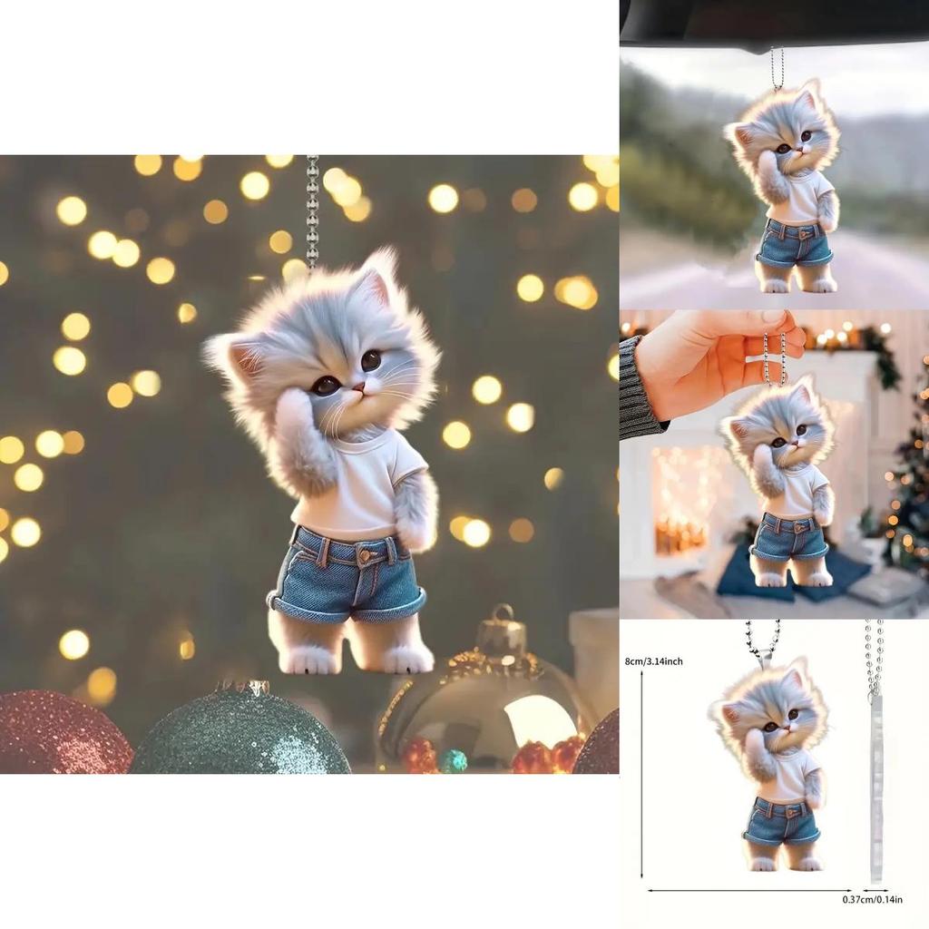 Очаровательное акриловое украшение в виде кошки для подвешивания в машину, для дома и в качестве аксессуара для рюкзака