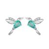 WOSTU 925 Sterling Silver Mini Flower Butterfly Bird Bee Stud Earrings Rainbow Moonstone Kitty Cat Ear Studs Girl Party Jewelry