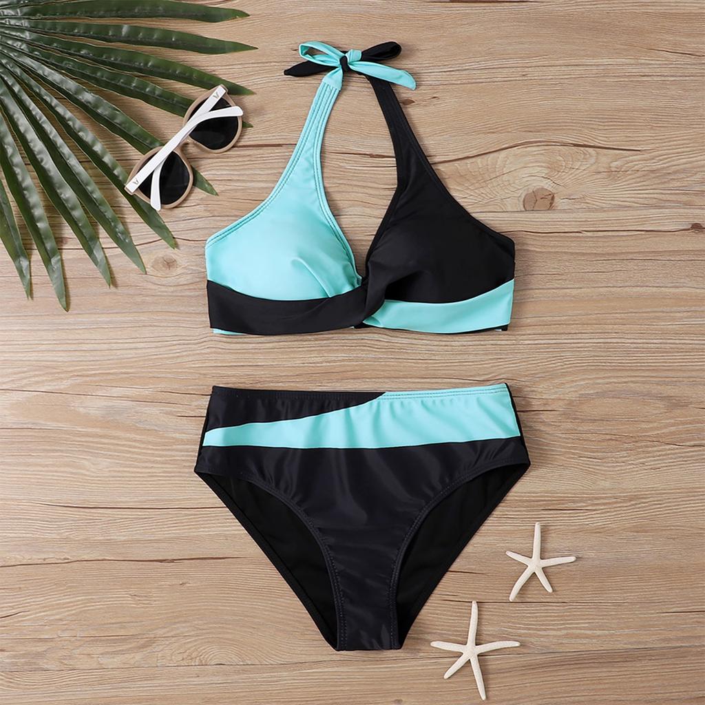 Женский сексуальный купальник из двух частей, однотонное бикини с разрезом