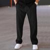 Men Straight Sweatpants Drawstring Elastic Waist Wide Leg Solid Color with Pockets