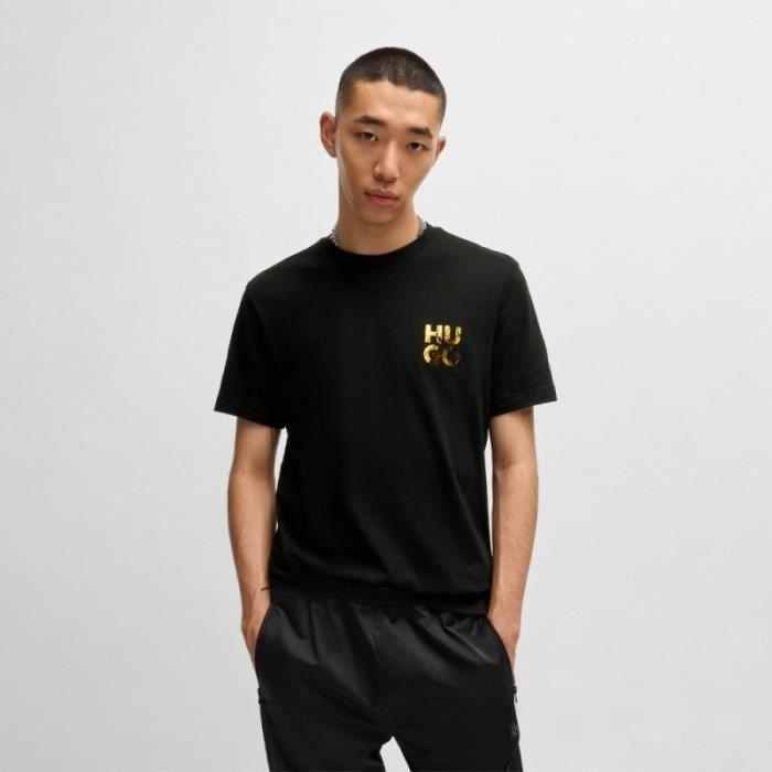 T-SHIRT - HUGO - DIRIDUMTI - Coton Noir - Manches Courtes - Logo Revisité