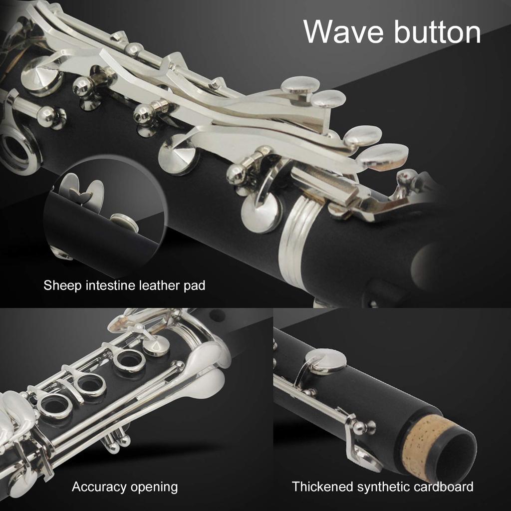 17-Key B-Flat Clarinet Set for Students, Professional B-Flat Clarinet, Includes BB Cleaning, Cross Reeds, and Driver Box (Black)