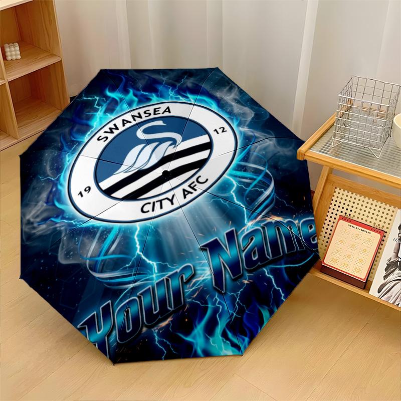 Автоматический 3-складной зонт Swansea City FC, 8 ребер, ветрозащитный, складной, защита от солнца и дождя, для путешествий на открытом воздухе, для ежедневного использования