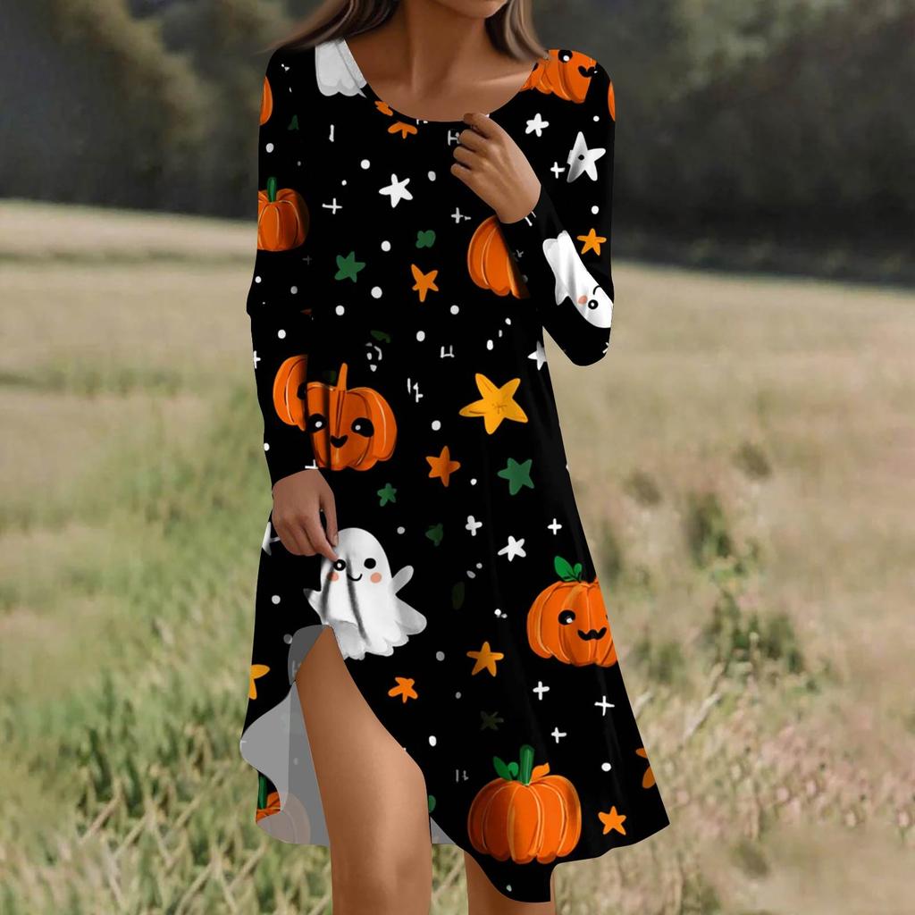 Long Sleeve Dress For Women Casual Loose Fit Print Dress With Pockets
