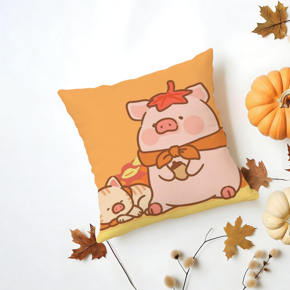 Cartoon LLulu Pig Pink Cushion Cover Iceland Washable Linen Soft for Daily Sofa Bed Home Room Decor