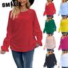 Women's Autumn Round-neck Long-sleeved Shirt Solid Color Button Loose Women's Top