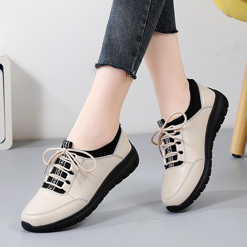 2025 Trend Spring Casual Comfortable Women Shoes Lace Up Fashionable Versatile Flats Elegant Minimalist Thick Soled Shoes