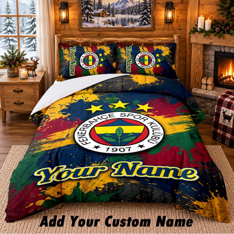 Fenerbahçe FC Pattern Bedding 3Pcs Set Custom Name, Bed Sheet And Pillowcases For Home Bedroom