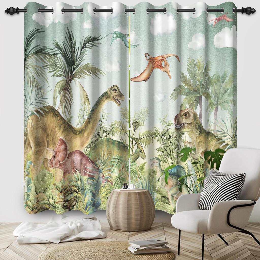 2 шт./компл. Детские шторы с динозаврами, красочный принт, дизайн джунглей, забавные светонепроницаемые шторы, декор для спальни мальчика/девочки