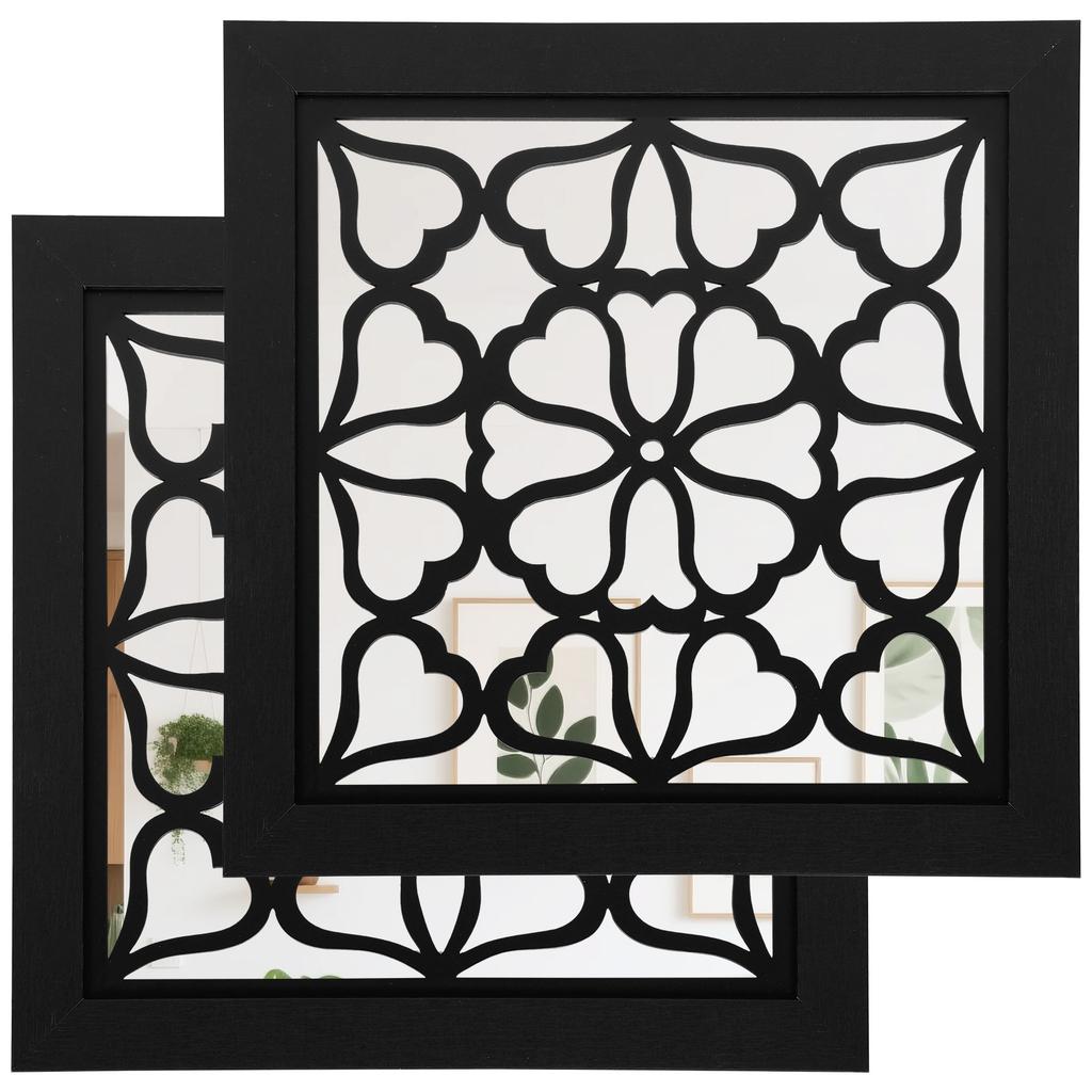 2 Pcs Boho Wall Mirror Decor Shatterproof Vintage Style Decorative Mirror Wall-mounted Mirrors for Living Room Home Decoration