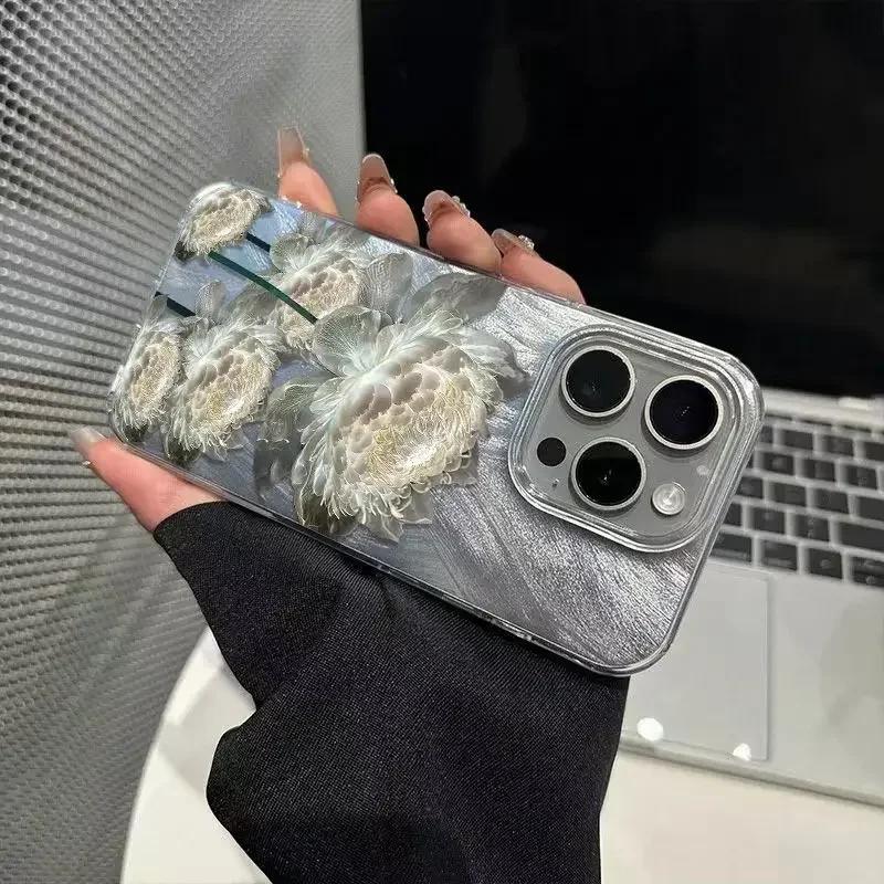 Пять Золотых Лотосов Чехол для Телефона для IPhone 11 13 14 15 16 Pro Max 7 8 14 15 Plus X XS Max XR 16e Жесткий Чехол с Текстурой Перьев