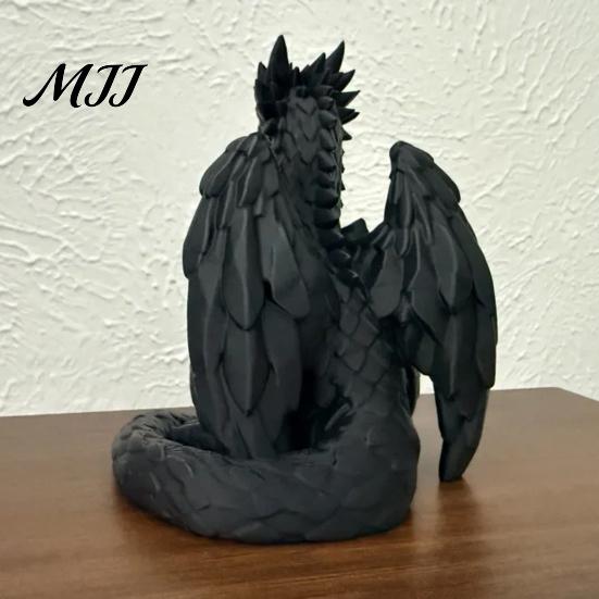 Изящные Резные Статуэтки для Спальни 3D Печатная Сидящая Статуэтка Черного Дракона, Фэнтезийная Западная Фигурка, Стильные Декорации для Интерьера Готический Декор