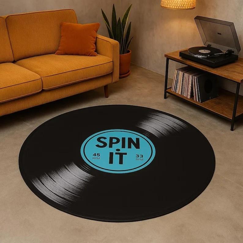 1PC Retro Record Rug Machine Washable Music Lover Gift Audio-Visual Room Bedroom Hallway Living Room Porch Floor Mat  Area Rug
