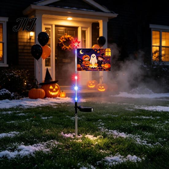 Solar Powered Yard Decorations with Starlight Strings Halloween Garden Stake Light, Pumpkin Ghost Cartoon Sign Outdoor Lights LED Fairy Lights,