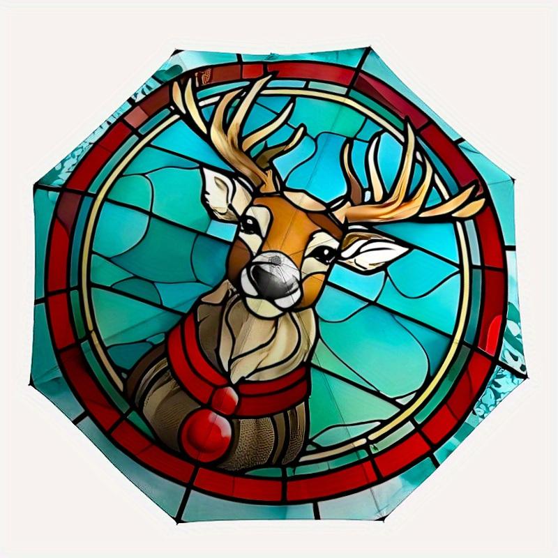 1pc Stained Deer Automatic Open/Close Umbrella, Portable Folding umbrella for Everyday Use yy250826058
