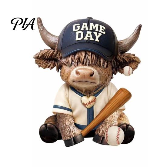 Modern Sculpture for Men 2Pcs Baseball Bull Figurines, Creative Resin Animal Statue Desk Shelf, Fan Gifts Home Office Decor, Unique Gift Fans