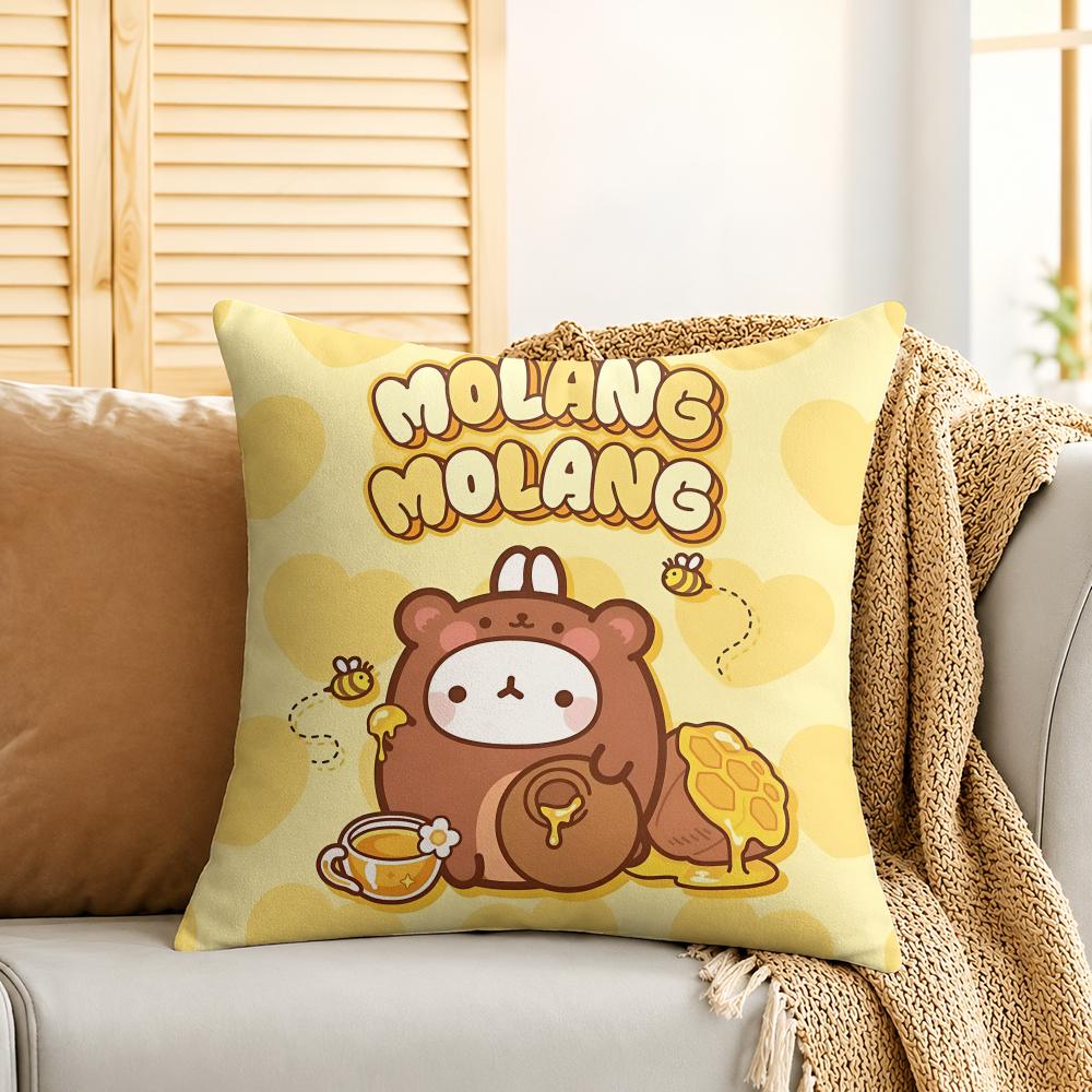 Molang Cute Cartoon Cushion Cover Silky Short Plush Invisible Zipper Dustproof Sofa Pillow Case For Home Decor