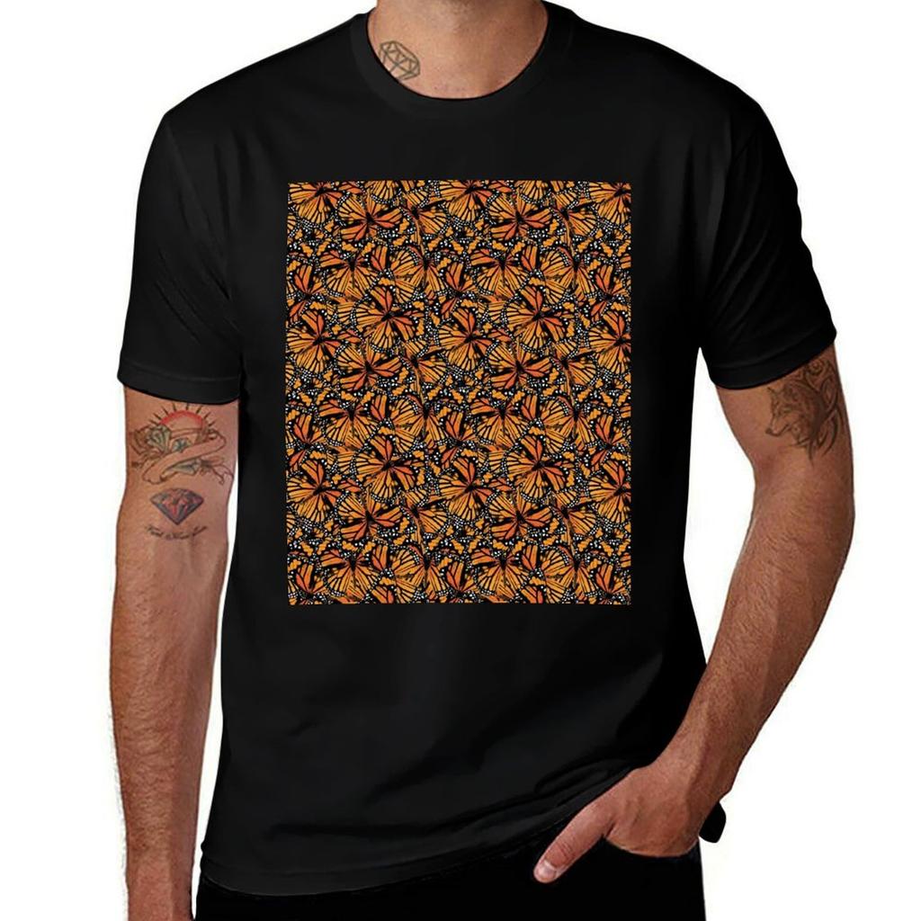 Monarch Butterfly Repeat Pattern Butterflies Insects Wings Nature Orange Black And White Tshirt Lightweight Hiking Tshirt