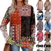 Women's Winter Color-Block Printed Lightweight Brushed-Cotton Round Neck Top