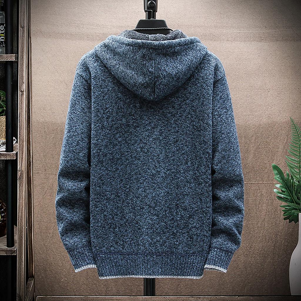 Men's Fall And Winter Casual Sweater Jacket Warm Knit Sweater Hooded Hoodie