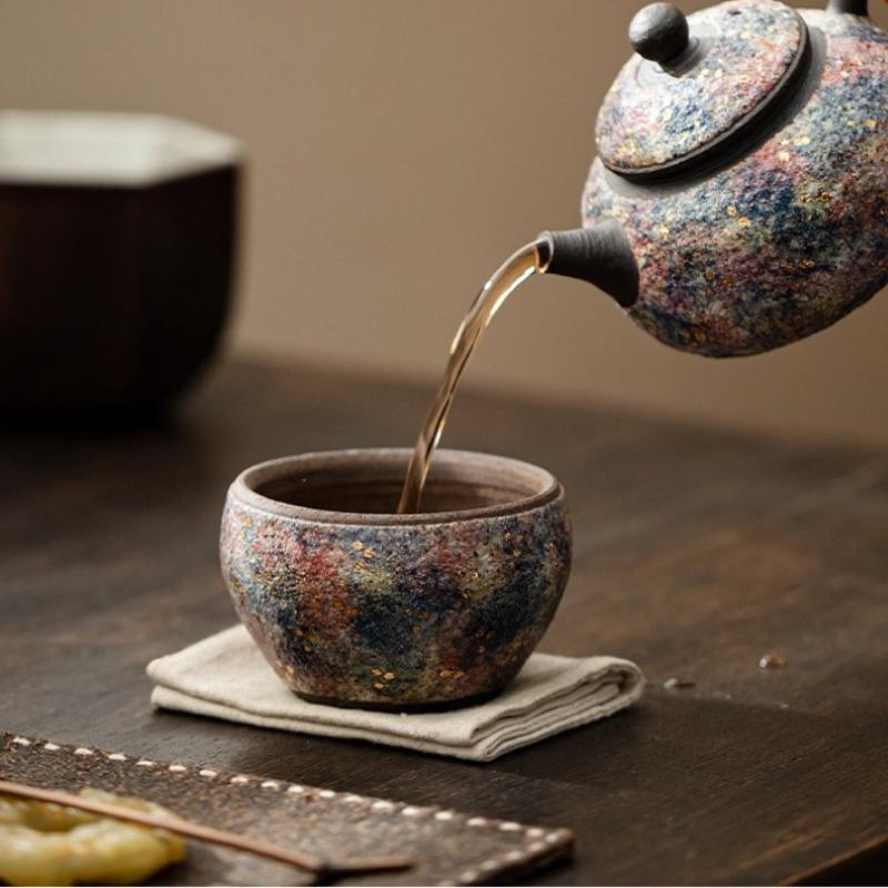 100ML Ancient Long Kiln Rock Mine Ceramic Park Cup Handmade Gold Pointing Meditation Teacup Tasting Master Tea Bowl Mug Gift Box