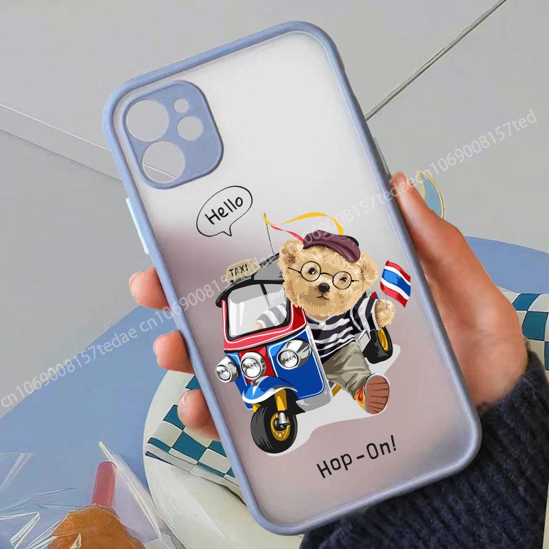 Модный Мультяшный Плюшевый Мишка Чехол для Телефона для IPhone XR XS Max 13 12 11 14 Pro MAX Mini SE2022 15 7 8 Plus Работающий Медведь Прозрачный Чехол