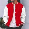Men Baseball Jacket Stand Collar Long Striped Patchwork Closure Color Buttons Sleeve Jacket Coat with Two Side Pockets