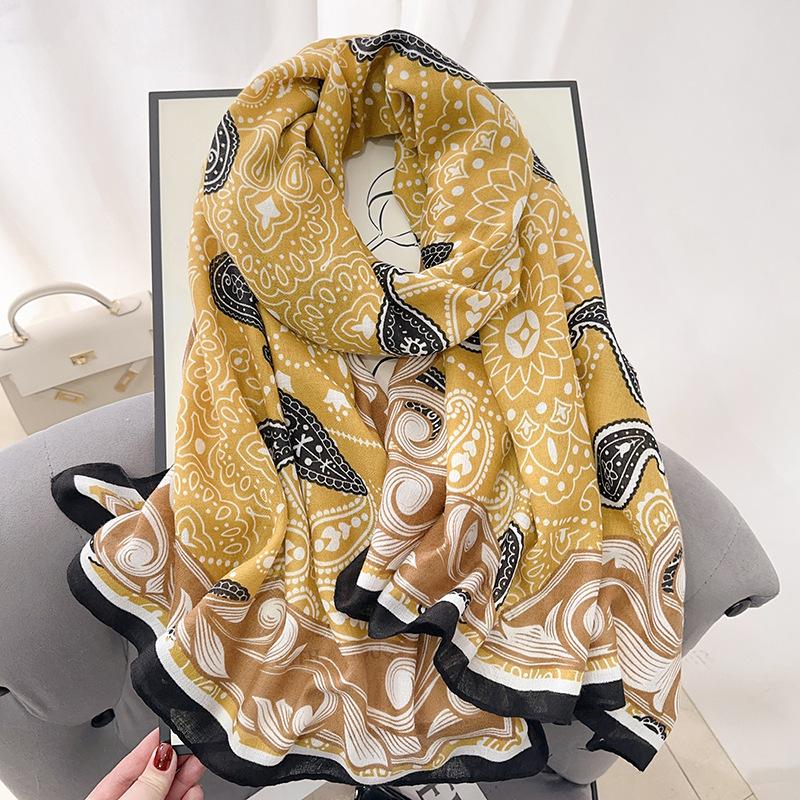 Trendy Temperament, Fashionable Printed Scarf, Travel Photography, High-end Women's Matching Shawl, Thin Cotton and Linen Outer Shawl