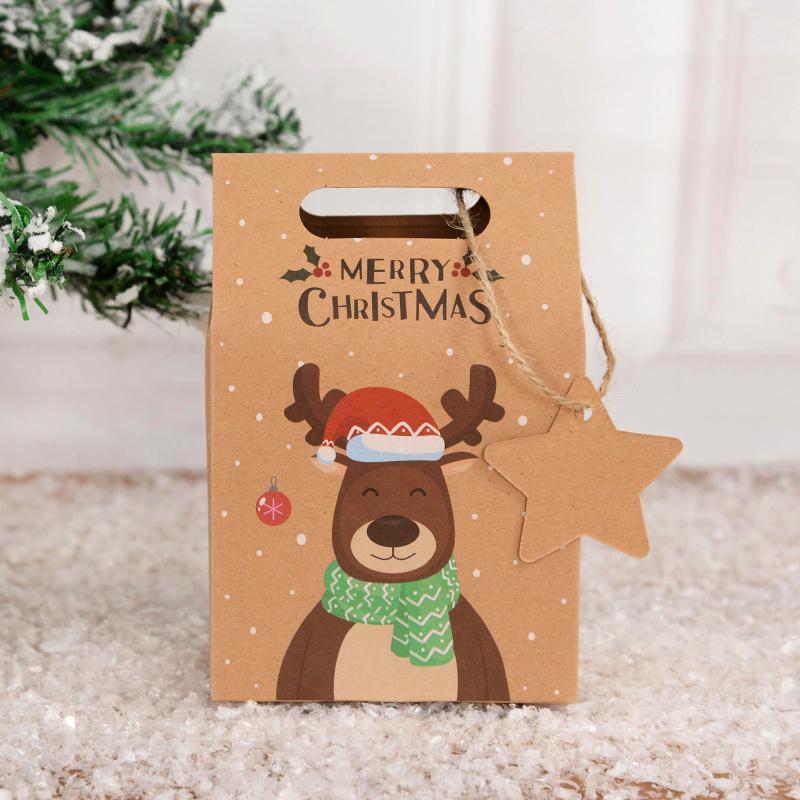 24Pcs Christmas Candy Gift Box with Tag Kraft Paper Cookie Snack Packing Bags 2024 Xmas Party Home Decoration New Year 2025
