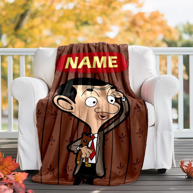 Customizable Mr Bean Throw Blanket – Personalized Name, All-Season Cozy Snug Blanket, Machine Washable, Personalized Blanket