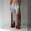 Retro 3D Printed Men's Casual Pants Harajuku Street Trendy Men's Linen Loose Leg Pants Casual High Waisted Drawstring Pants
