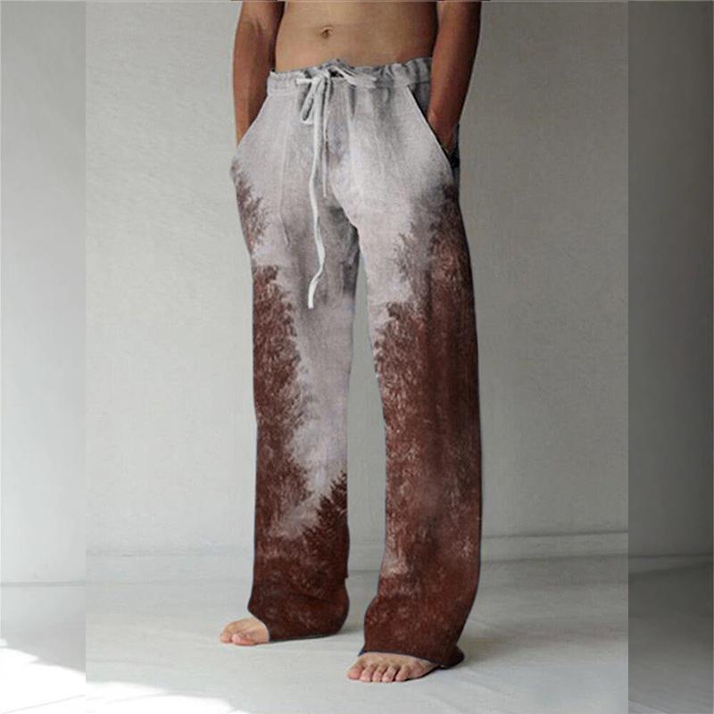 Retro 3D Printed Men's Casual Pants Harajuku Street Trendy Men's Linen Loose Leg Pants Casual High Waisted Drawstring Pants