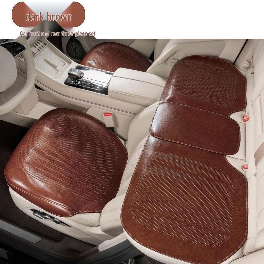 Universal Ventilated Leather Car Seat Cushion - Breathable, Non-Slip, Four Seasons Retro Design