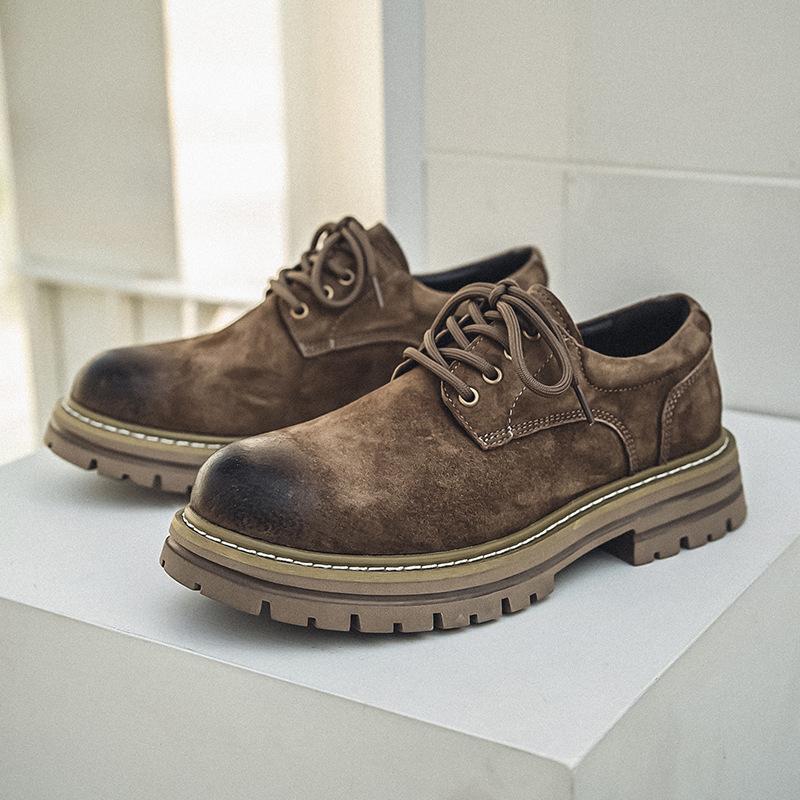 Весенние новинки мужская кожаная обувь свиная кожа британский ретро низкий верх толстая подошва увеличивающая рост нескользящая повседневная обувь для инструментов мужская универсальная