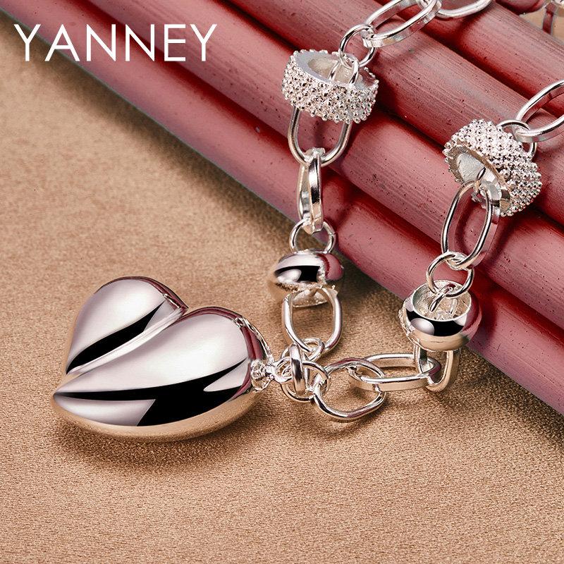 New 925 Sterling Silver 18 Inches Smooth Heart Necklace For Men Women Fashion Hip Hop Charm Gift Jewelry Wedding
