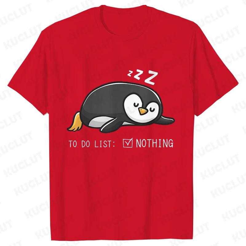 To Do List Nothing Penguin Funny Print T-Shirt Women Lazy Penguin Humorous Top Female Fashion Tshirt Short Sleeve Summer Clothes