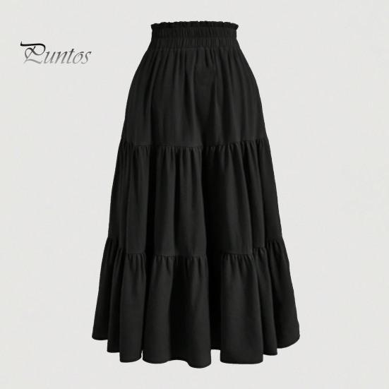 Женская юбка в стиле бохо, эластичная, с высокой талией, регулируемая, с завязками на талии, однотонная, А-силуэт, летняя юбка