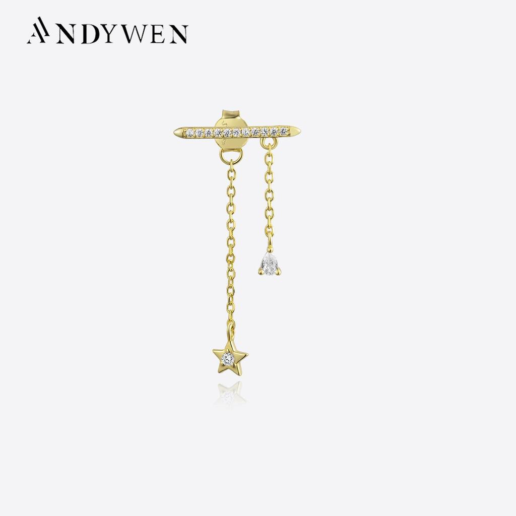 ANDYWEN 100% Стерлингового Серебра 925 пробы, Золотая цепочка ФАНТАЗИЯ, серьги-гвоздики с кристаллами циркона и фианитами, свадебные украшения с кристаллами