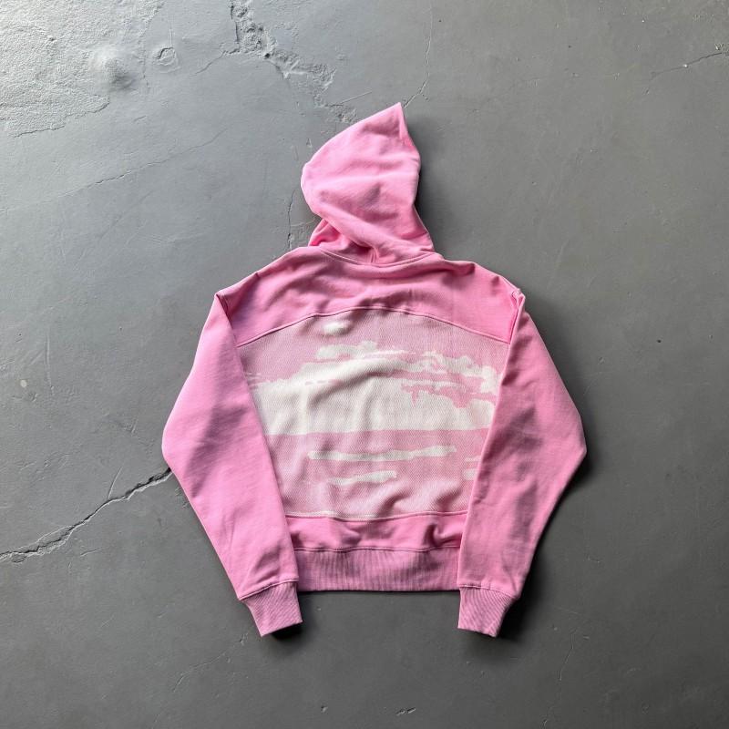 Mens Oversized Hooded Zip-Up Sweatshirt With Graphic Patchwork Design Cotton Fall Streetwear