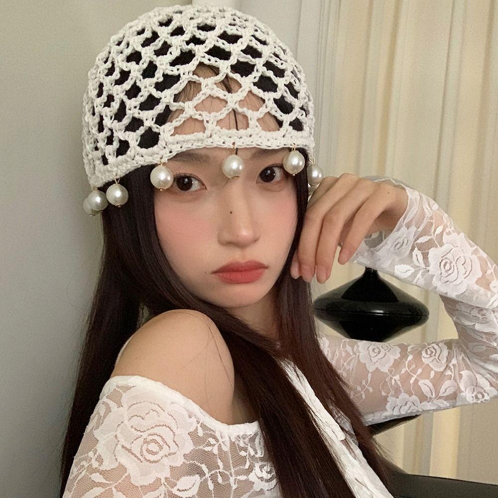 Round Beads Crochet Hollow Tassels Knitted Hat Bohemian Style Ethnic Style Hat Outdoor