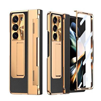 Простой кожаный чехол с уплощающимися шарнирами для Samsung Galaxy Z Fold 5 4 3 5G, чехол с закаленным стеклом для Z Fold4 Fold3, чехол