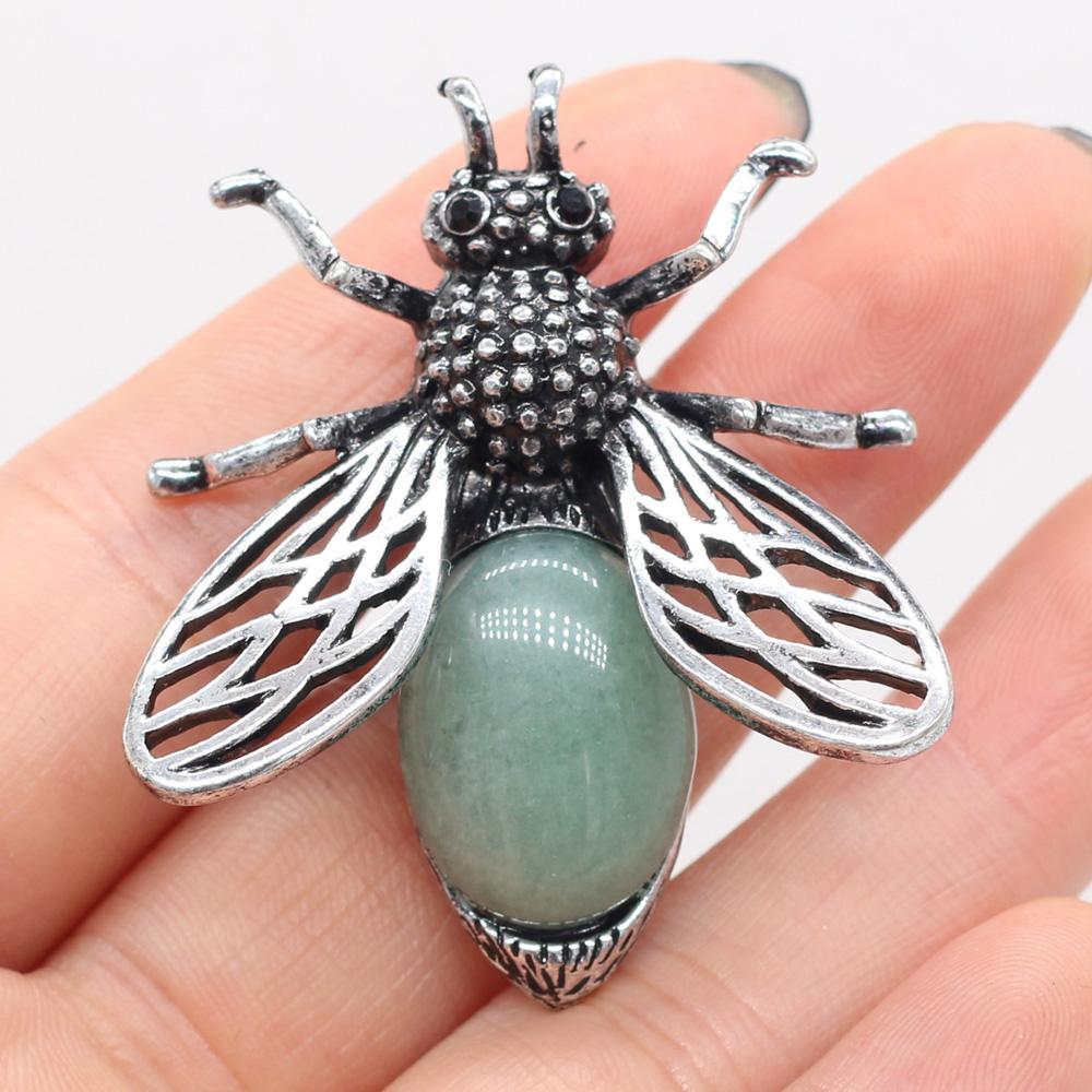 Women Brooch Natural Stone Bee-Shaped Pendant For Jewelry Making DIY Necklace Bracelet Clothes Shirts Accessory