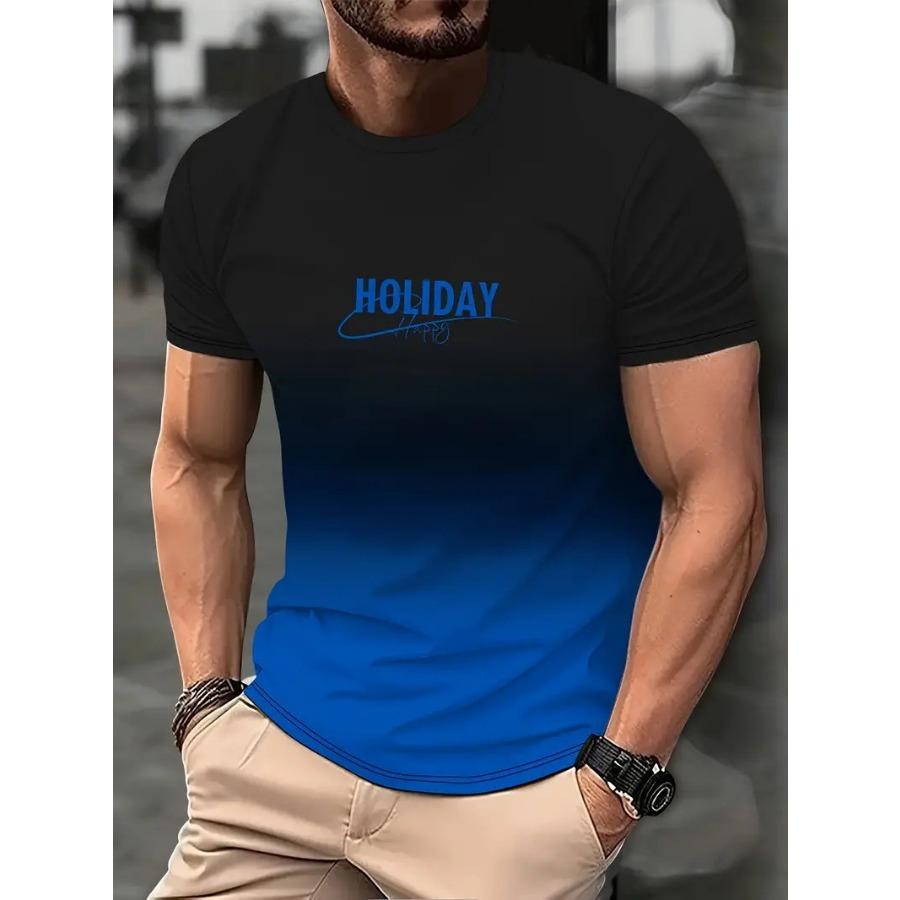 Letters Men's T-shirt 3D Printed Tees Male Simple Gradient Fashion Trend Short Sleeve T Shirts Casual Summer Clothing